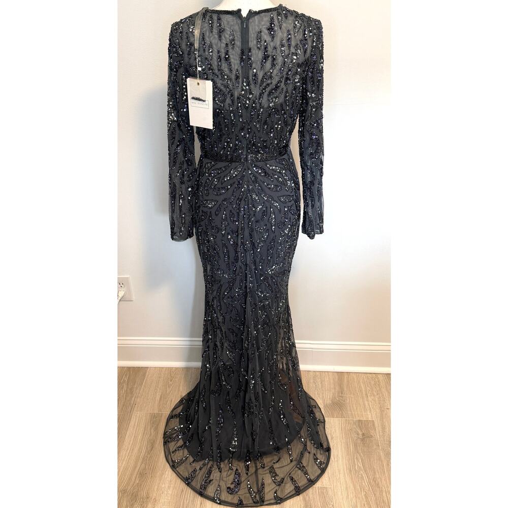 Mac Duggal 5124 Beaded Long Sleeve Evening Gown In Charcoal Size 8 New - Picture 9 of 16